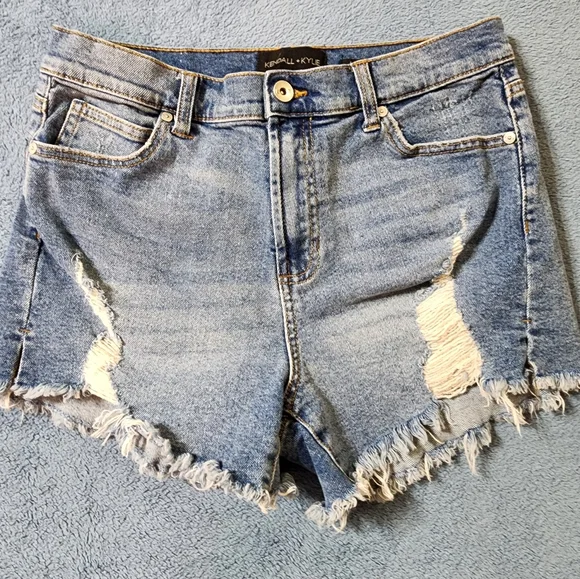 Kendall + Kylie Shorts 7/28 The Icon Short Distressed Cut Off Denim Blue Size 28 - Picture 3 of 9